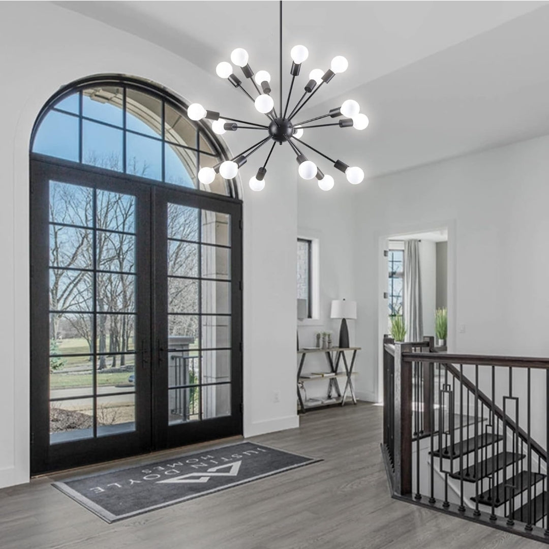 Black Chandelier for Dining Room 18 Lights Adjustable Modern Sputnik Chandeliers Hanging Vintage Industrial Ceiling Lighting Fixtures for Kitchen Island Hallway Bedroomm
