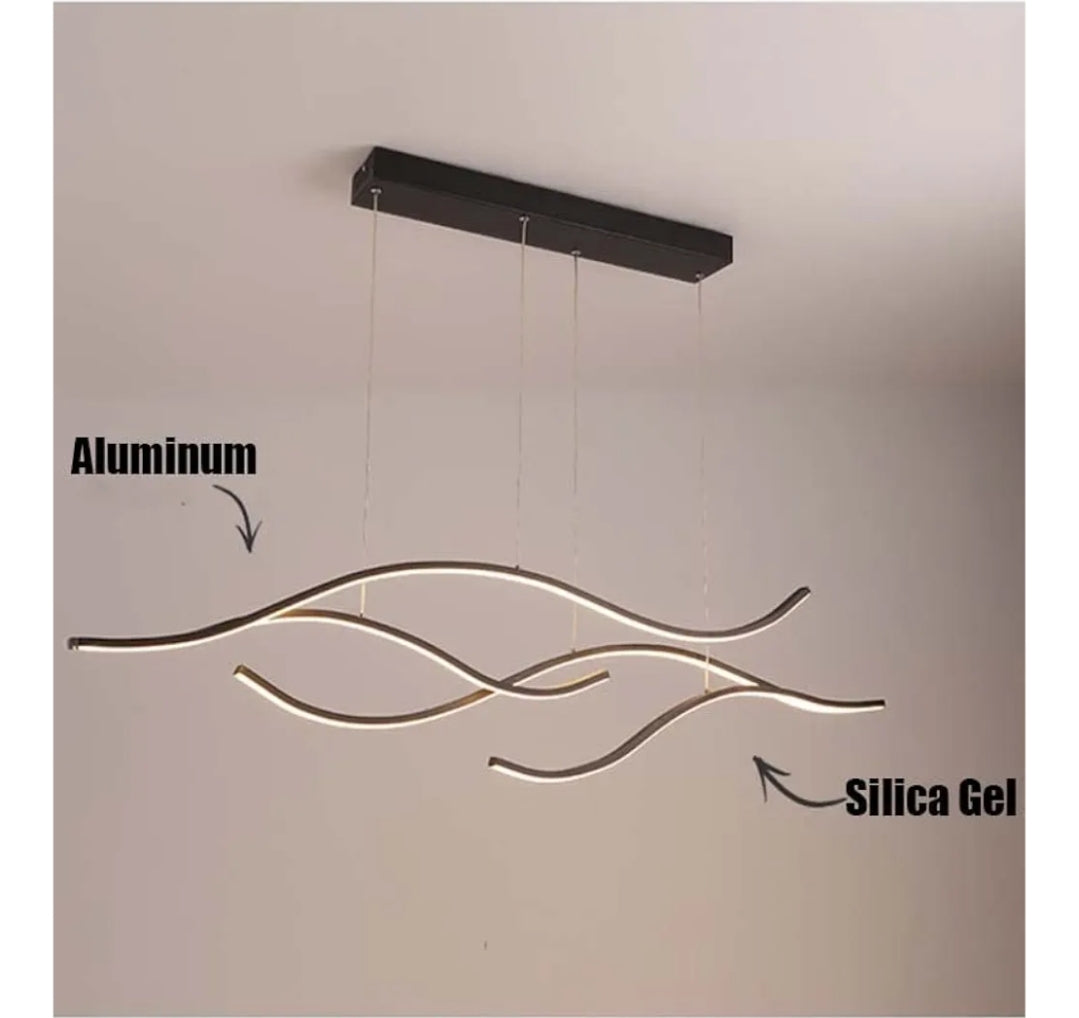 LightInTheBox Modern LED Linear Wave Chandelier - Dimmable Branch Pendant Light for Kitchen Island, Living Room, Dining Room (Gold)