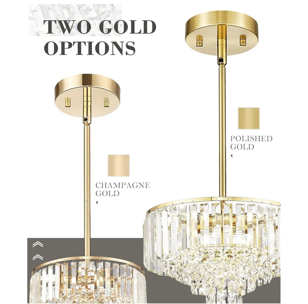 15'' Gold Chandelier, 5-Tier Crystal Chandelier, Modern Pendant Light for Dining Room Kitchen Island Bedroom Entryway, CC4215-5W-PG