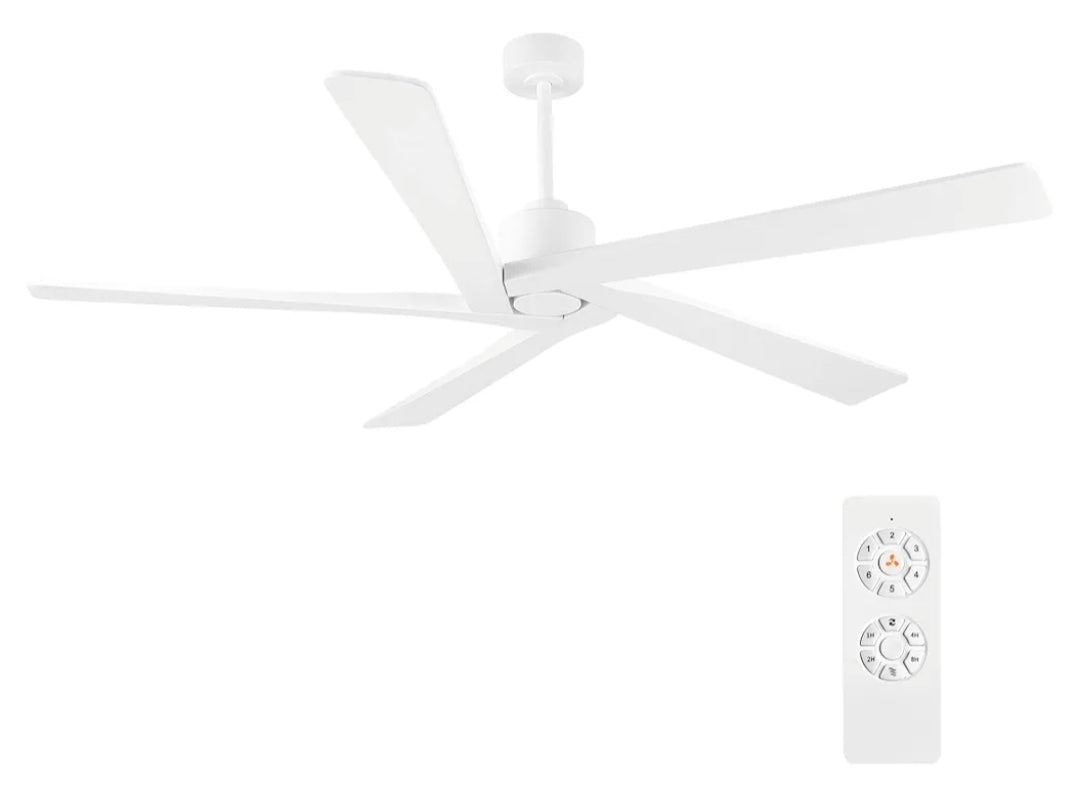 WINGBO 72 Inch DC Ceiling Fan No Light with 3 Downrods, 5 Reversible Carved Solid Wood Blades, 6-Speed Noiseless DC Motor, Ceiling Fan without Lights in White Finish, ETL Listed