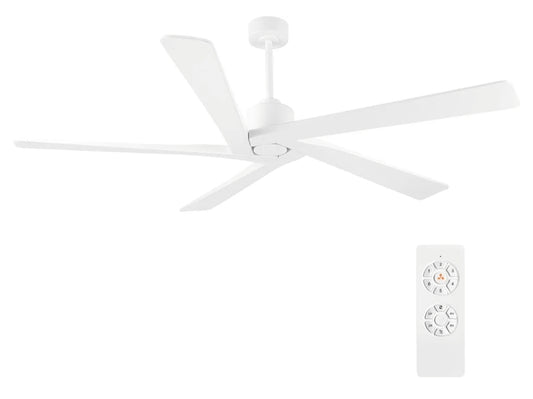 WINGBO 72 Inch DC Ceiling Fan No Light with 3 Downrods, 5 Reversible Carved Solid Wood Blades, 6-Speed Noiseless DC Motor, Ceiling Fan without Lights in White Finish, ETL Listed