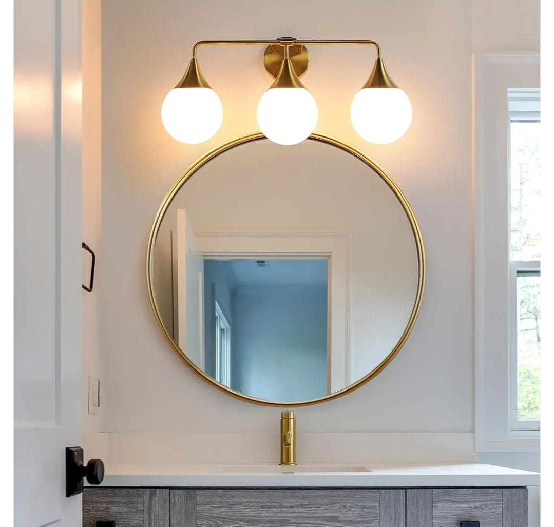 Bathroom Vanity Light Fixtures: 3-Light Mid Century Modern Bathroom Lighting Fixtures Over Mirror - Brass Gold Wall Sconce with Milky White Globe Glass for Bath Living Room