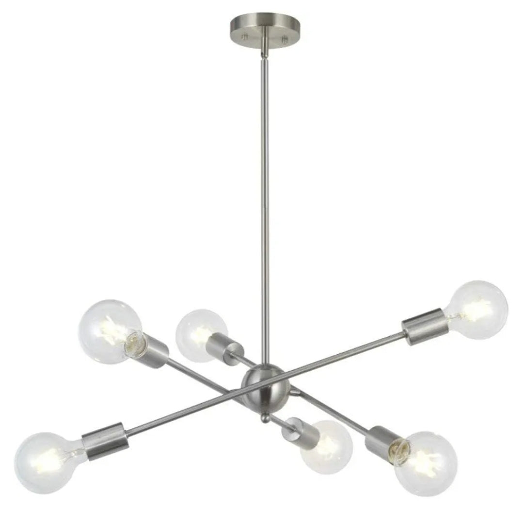 BONLICHT Sputnik Chandelier 6 Lights Modern Pendant Lighting Brushed Nickel Mid Century Flush Mount Ceiling Light Fixture by UL Listed