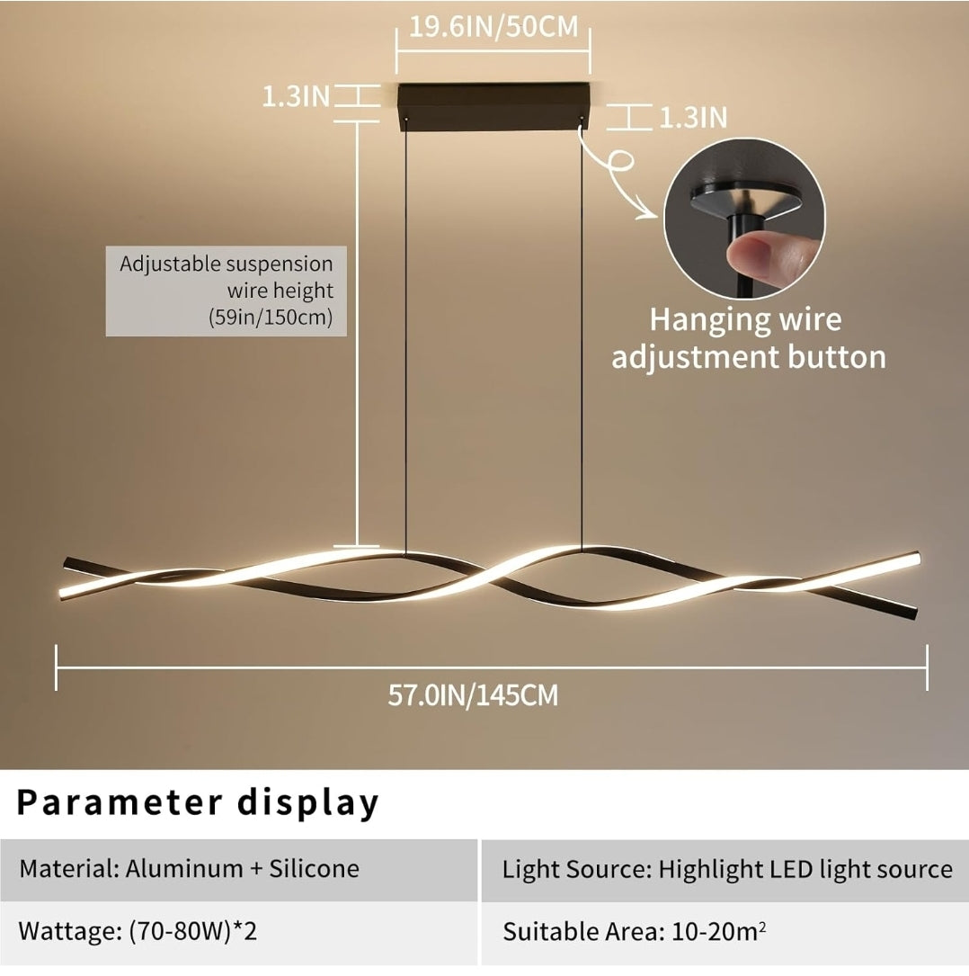 Modern ceiling lamp, anti-flicker acrylic pendant light in gold with remote control, dimmable, 3 color and brightness modes (warm, neutral, and cool light) – ideal for kitchen or bar, 57 inches