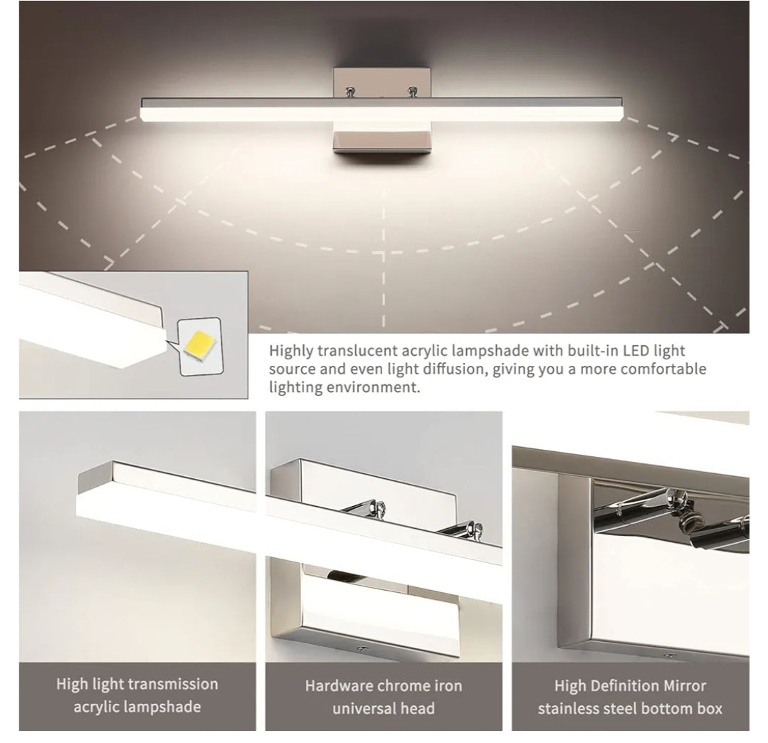 Modern 24" Bathroom Vanity Light Dimmable 14W LED Fixtures for Mirror - Adjustable Chrome 4000K