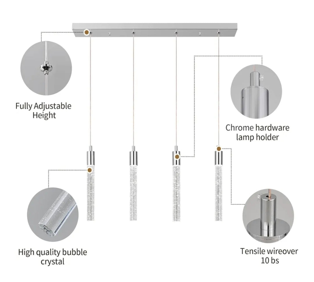 Kitchen Island Lighting Modern Light Fixture Chrome Pendant Light Dimmable LED Chrome Finish Mini Crystal Pendant Lights for Dining Room Living Room（4-Light