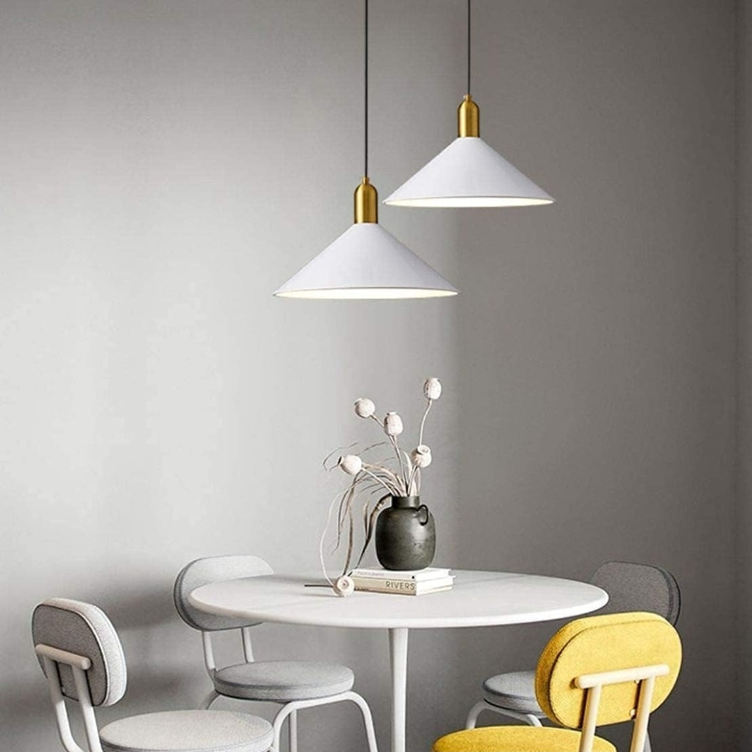 KCO Lighting Modern Cone Pendant Lighting White and Gold Pendant Light Kitchen Island Farmhouse Dome Pendant Light Mid Century Living Room Light Fixture Over Dining Table (White)
