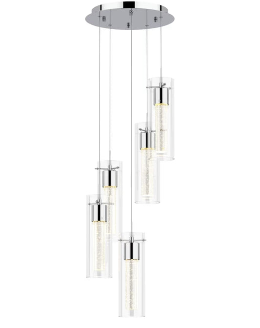 Alice 5-Light Chandelier Pendant Ceiling Light, Integrated Led and Bubble Glass, for Kitchen Island, Hallway, Entryway, Passway, Dining Room, Bedroom, Balcony Living Room
