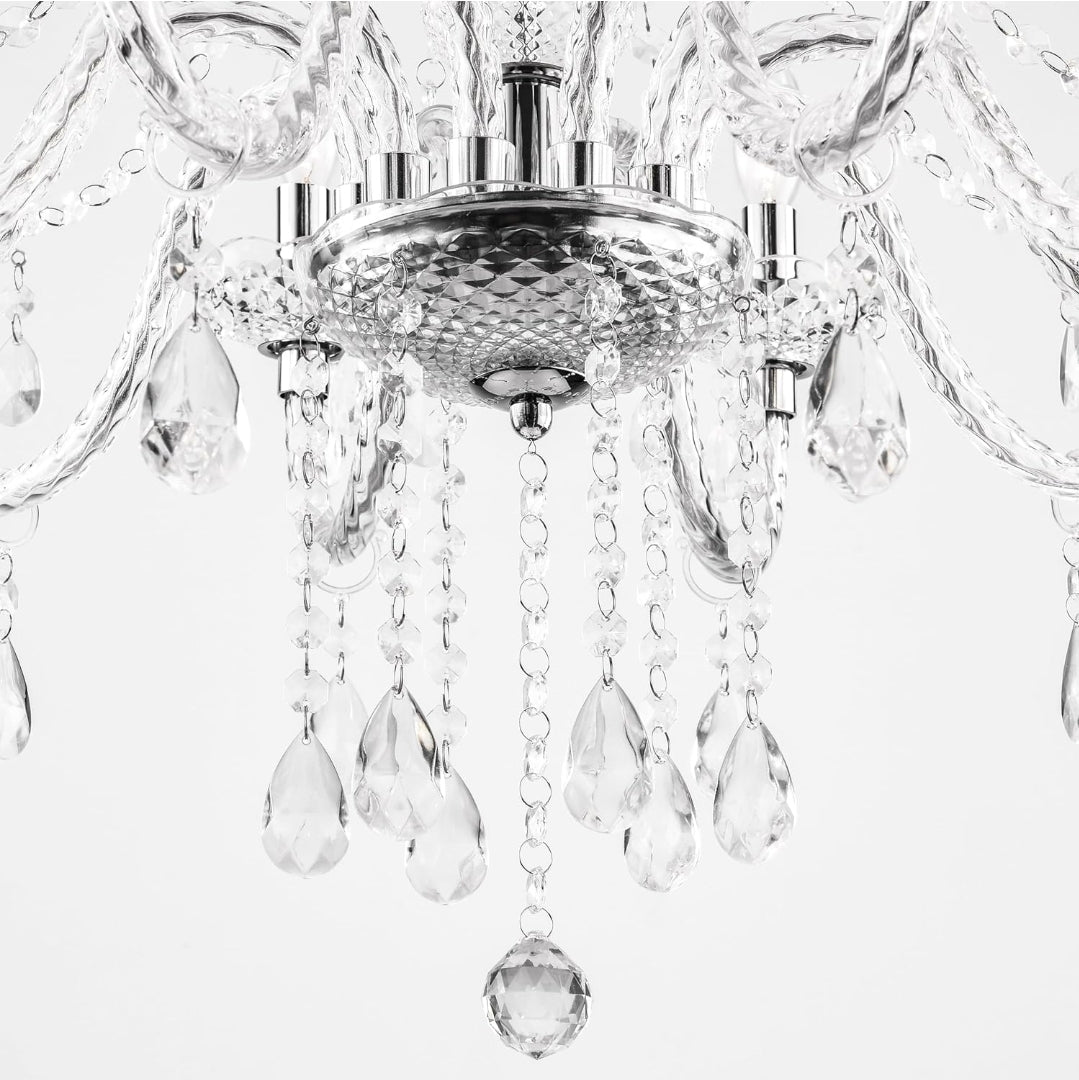 PAPAYA Plug in Crystal Chandeliers Clear Chandelier 25 * 27.5in 10-Light Modern Pendant Ceiling Lighting Fixture with Acrylic Crystals & Beads for Girls Room,Living Room,Kitchen Island,Entryway.
