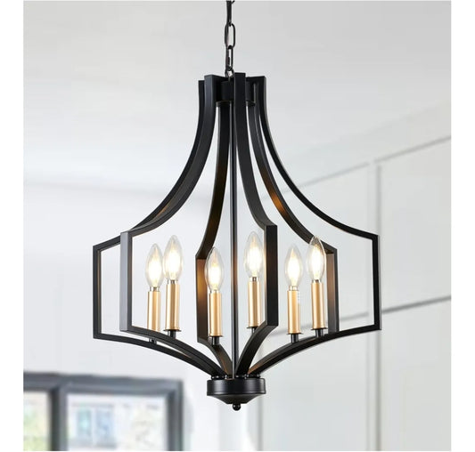 Black Chandelier Light Fixture, 6-Light Dining Room Chandelier Modern Farmhouse Black and Gold Pendant Light Fixture, Large Chandeliers for Living Room Kitchen Bedroom Foyer Entryway