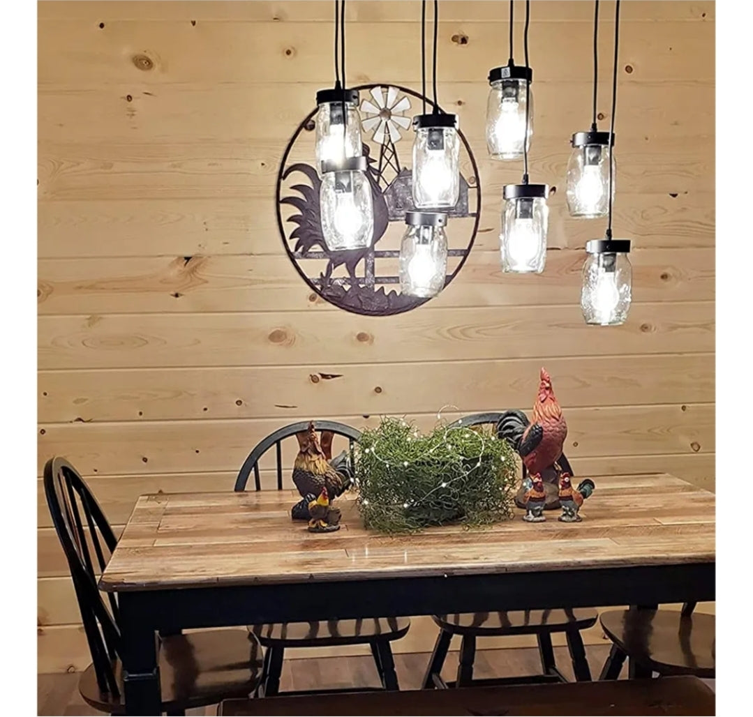 Wellmet 8-Light Mason Jar Chandelier for Dining Room, Farmhouse Rustic Linear Cluster Pendant Light Fixture for Living Room, Kitchen Island Lighting, Matte Black Finish with Glass Shades