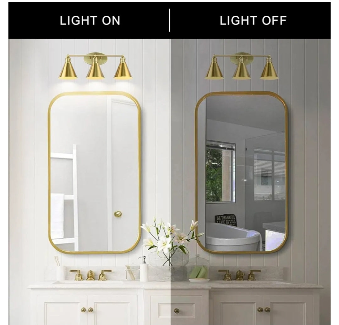 Kalium Bathroom Light Fixtures, 3 Light Mid Century Modern Bathroom Lighting Fixtures Over Mirror, 24 Inch ‎Gold Bathroom Vanity Light, Anti-Rust Vanity Lights for Bathroom Shower Toilet E26 Bulbs