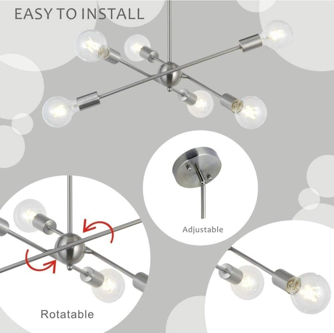 BONLICHT Sputnik Chandelier 6 Lights Modern Pendant Lighting Brushed Nickel Mid Century Flush Mount Ceiling Light Fixture by UL Listed