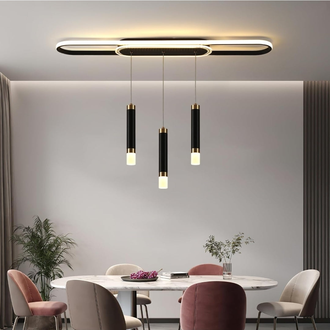 Jaycomey Modern LED Chandelier, Dimmable Acrylic 3-Light Modern Ceiling Pendant Lighting with Remote, Indoor Dining Light Fixture for Kitchen Island Living Room Restaurant Office (62W, Black)