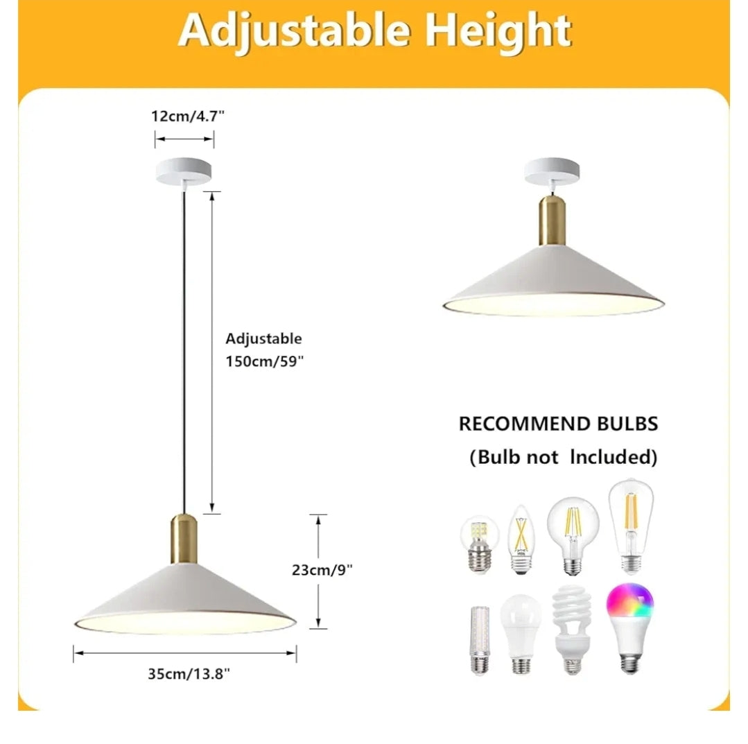 KCO Lighting Modern Cone Pendant Lighting White and Gold Pendant Light Kitchen Island Farmhouse Dome Pendant Light Mid Century Living Room Light Fixture Over Dining Table (White)