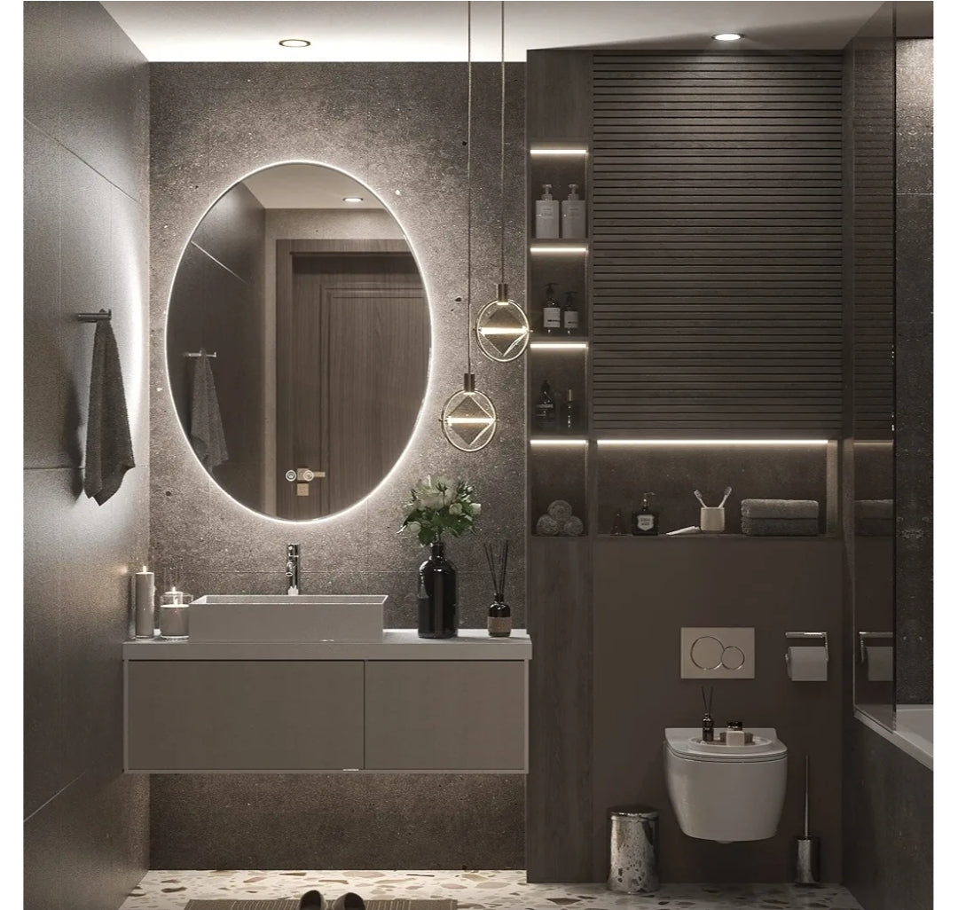 TETOTE 24x32 Inch Backlit Oval Mirror for Bathroom,LED Vanity Mirror for Makeup,Dimmable,Anti-Fog Modern Mirror with Lights Wall Mounted