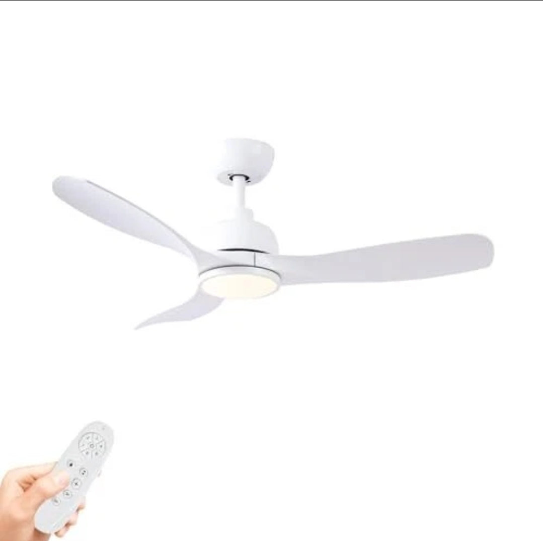 42-Inch White Ceiling Fan with Light - Remote Control, 3 Color Changing, Dimmable, Reverse Rotation - Quiet, 6 Speeds - Ideal for Living Room, Bedroom, Balcony