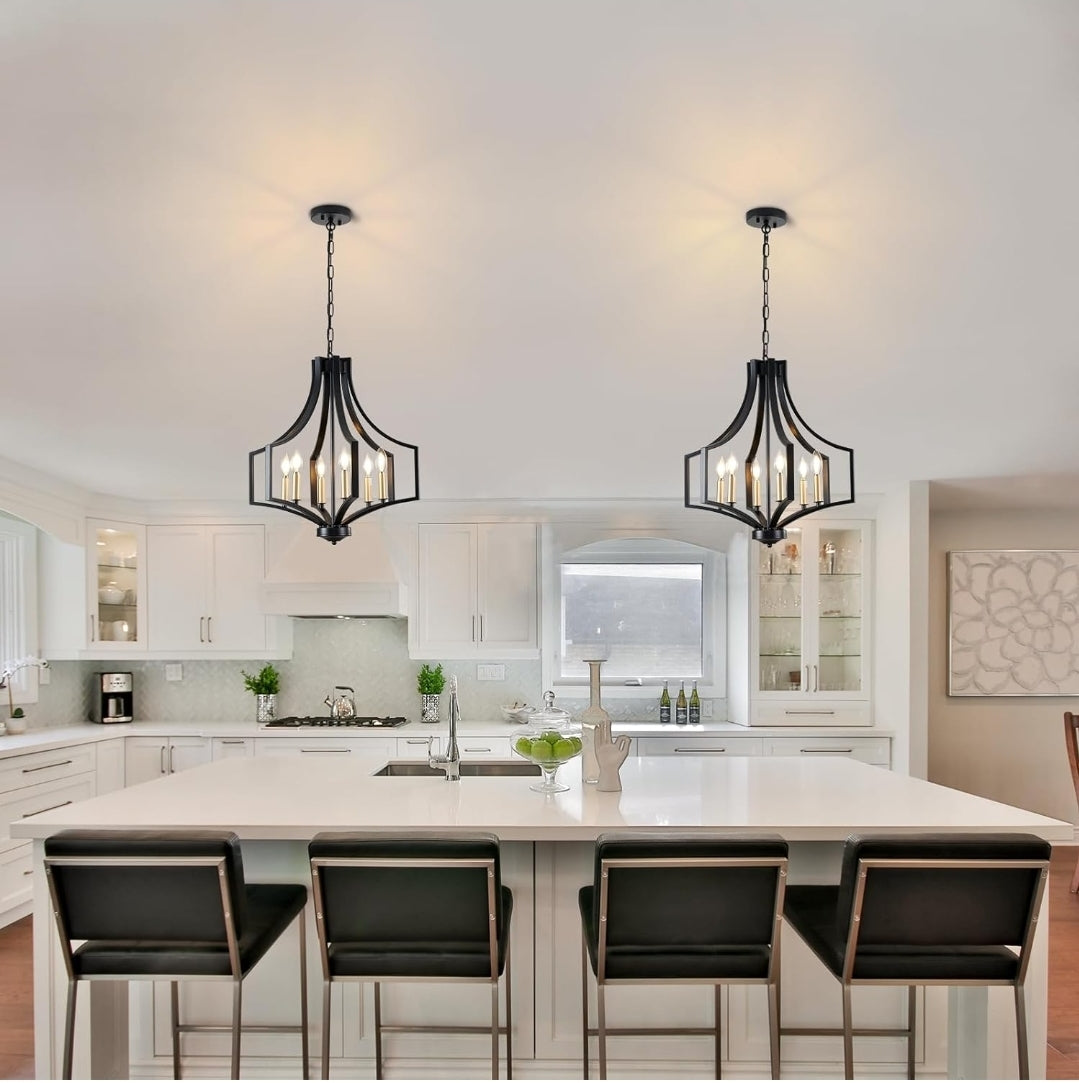 Black Chandelier Light Fixture, 6-Light Dining Room Chandelier Modern Farmhouse Black and Gold Pendant Light Fixture, Large Chandeliers for Living Room Kitchen Bedroom Foyer Entryway