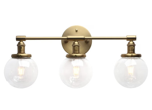 Phansthy Three Light Indoor Wall Fixture Bathroom Vanity Lighting with 5.6 Inches Globe Clear Glass Lamp Shade, Antique