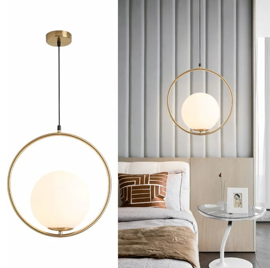 KCO Modern Gold Globe Pendant Light 1-Light Single White Glass Kitchen Island Pendant Lighting Fixture Mid Century Adjustable Chandelier for Living Room Dining Room (9.8”-Small)