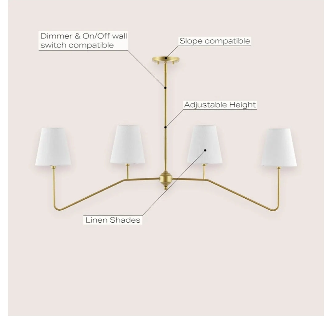 JONATHAN Y JYL7913A Signe 47.5" 4-Light Classic Minimalist Iron Linear LED Pendant, Gold Paintingfor Kitchen Island, Dining Room and Office