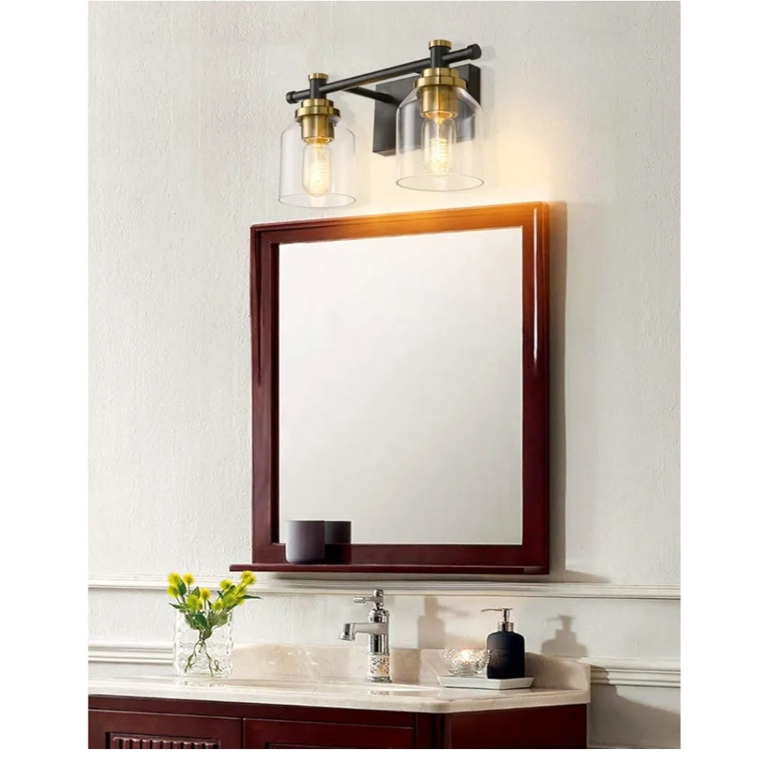 SOLFART Vintage 2 Lights Wall Lighting Bathroom Vanity Light Vintage Black Brass Sconce Light Fixtures Black Metal with Clear Glass