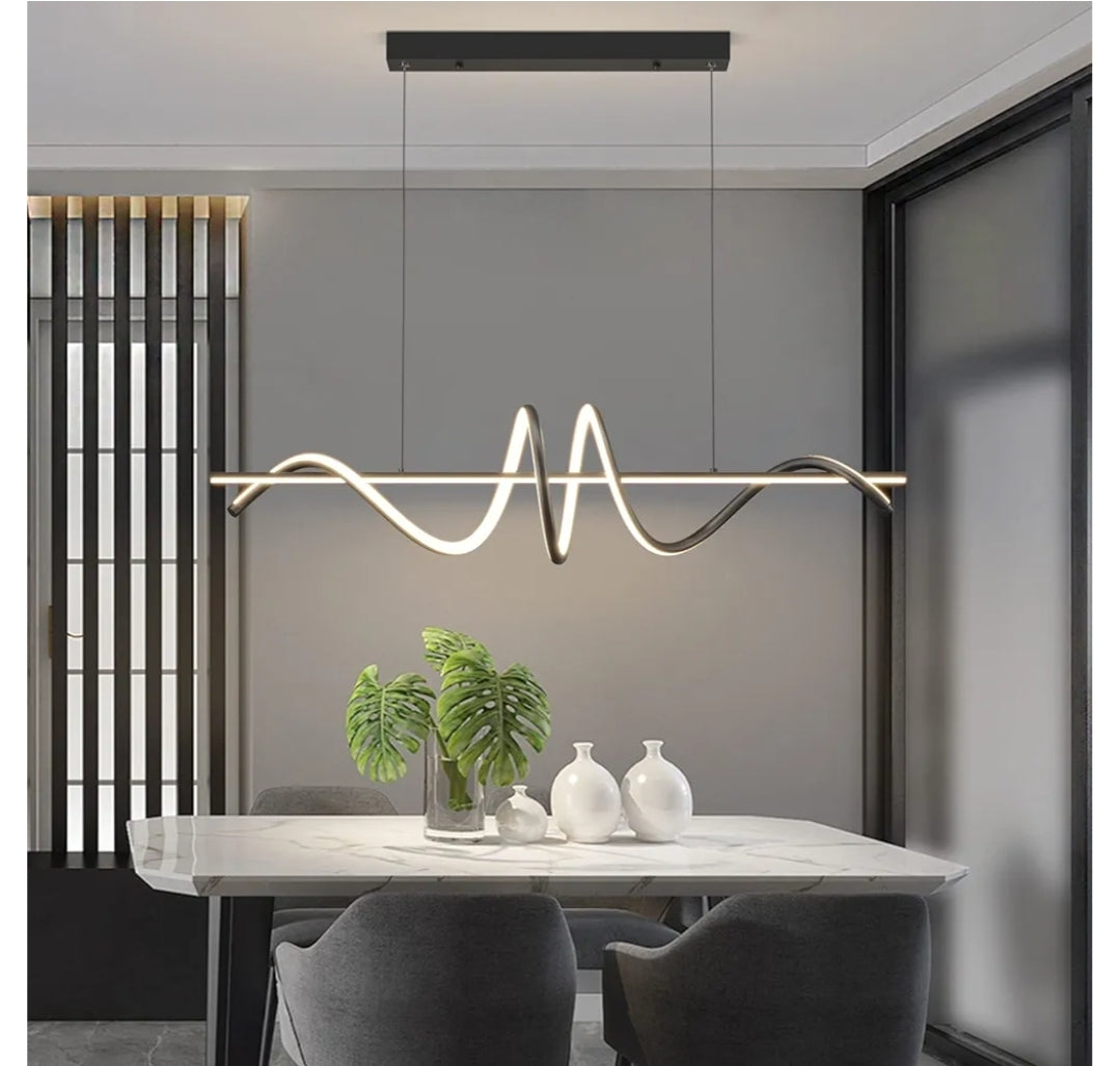Modern Led Chandeliers for Dining Room, Dimmable 3000k~6500k Remote Control Black Spiral Shape Pendant Lights 50w Height Adjustable Hanging Lights for Dining Rooms Kitchen Island Restaurant