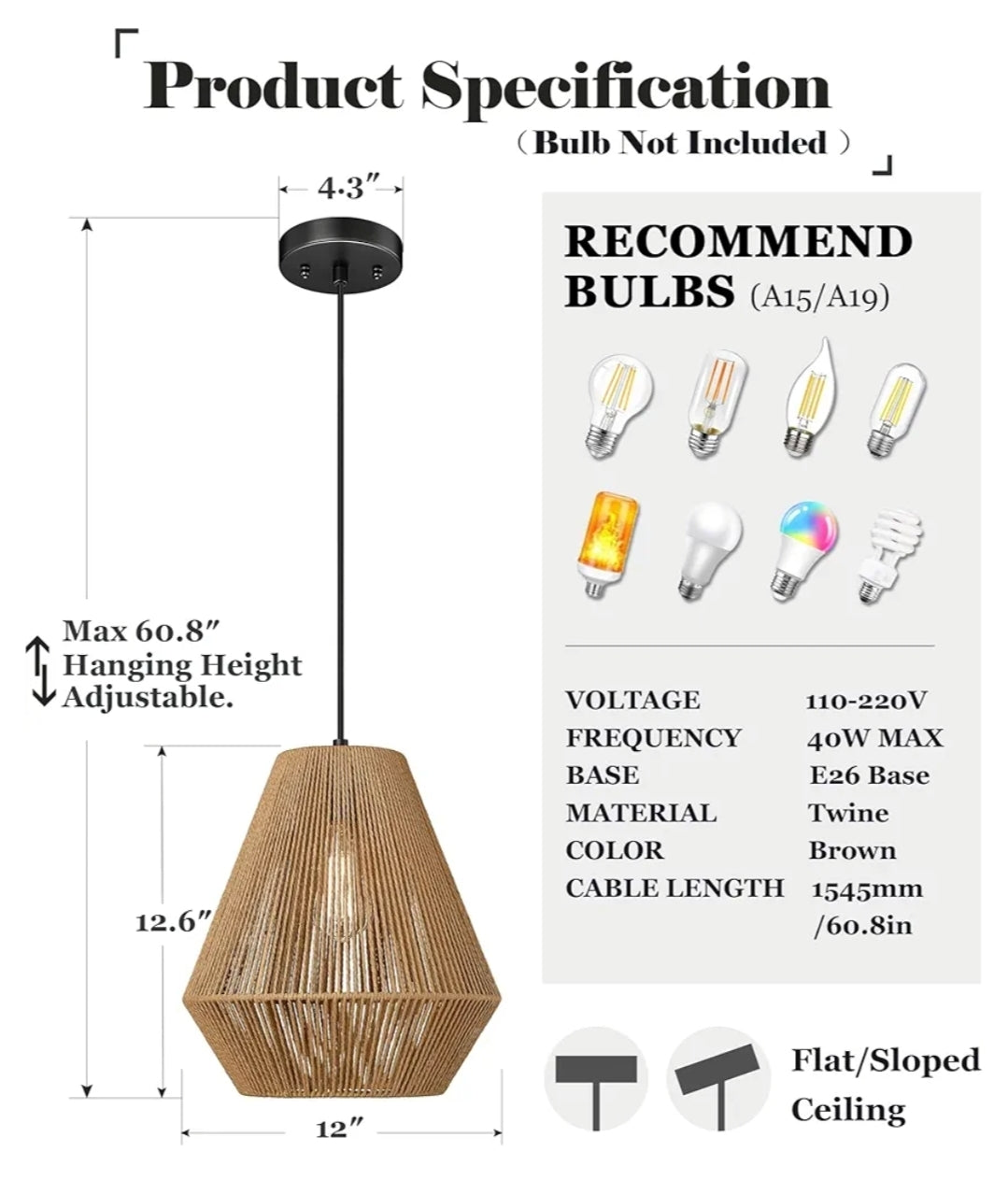 ELYONA Woven Pendant Lights Modern Boho Hanging Lamp with 12" Handwoven Rattan Basket Shade Adjustable Rustic Pendant Light Fixtures for Kitchen Island Farmhouse Dining Room Bar Bedroom Foyer Hallway