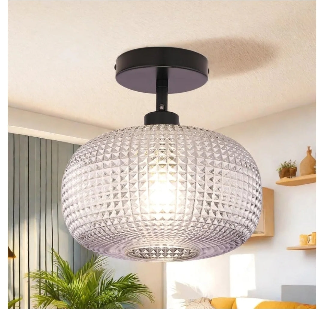 Semi Flush Mount Ceiling Light Fixture,Black Light Fixtures Ceiling Mount,Hallway Light Fixtures,Close to Ceiling Light,Globe Glass Ceiling Light Fixture,Vintage Ceiling Lamp for Bathroom