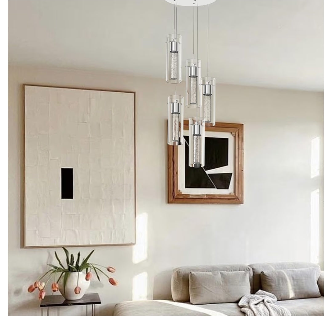 Alice 5-Light Chandelier Pendant Ceiling Light, Integrated Led and Bubble Glass, for Kitchen Island, Hallway, Entryway, Passway, Dining Room, Bedroom, Balcony Living Room