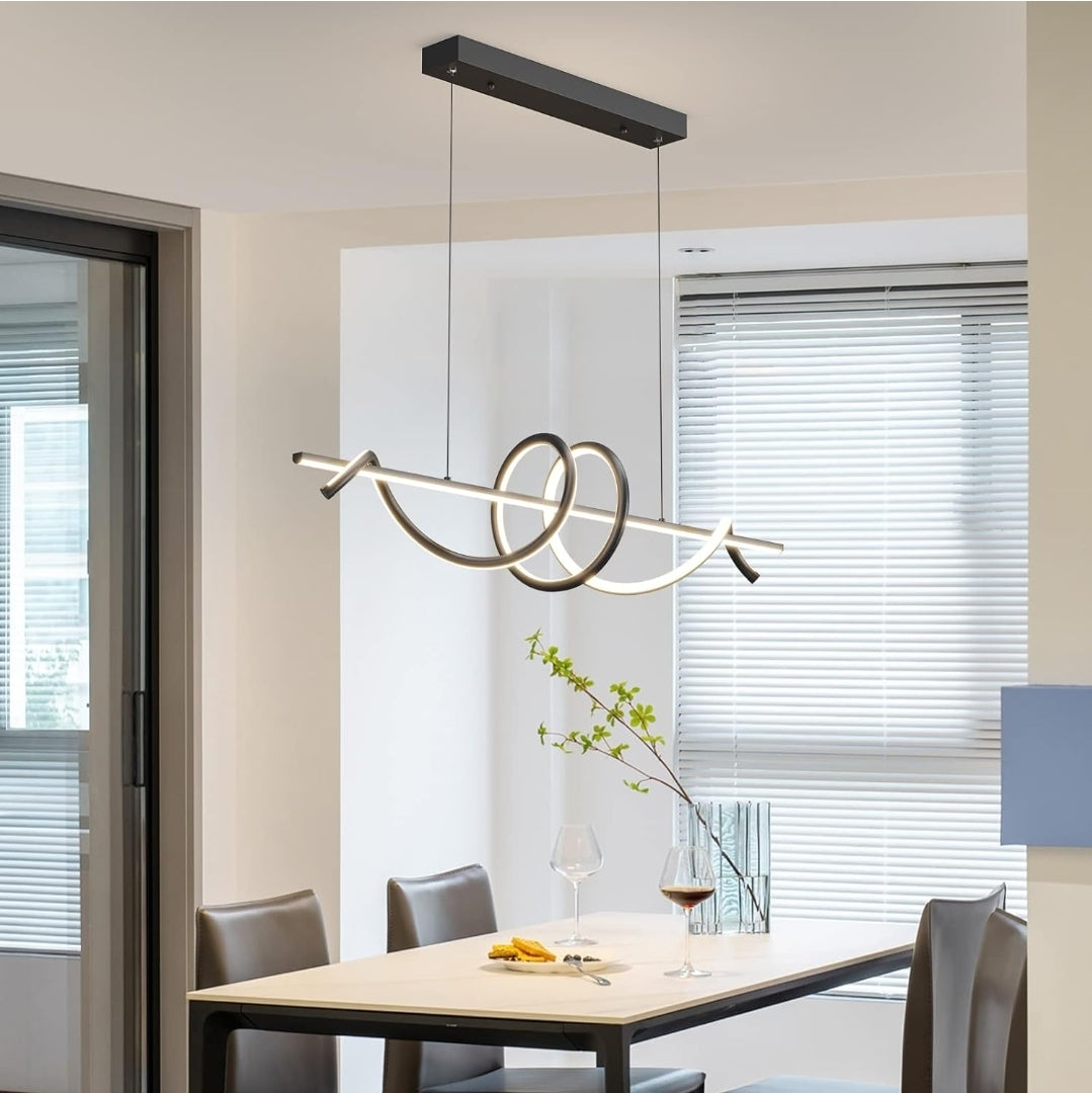 Modern Led Chandeliers for Dining Room, Dimmable 3000k~6500k Remote Control Black Spiral Shape Pendant Lights 50w Height Adjustable Hanging Lights for Dining Rooms Kitchen Island Restaurant