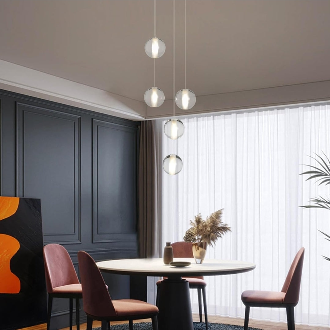 Modern Black 5 Lights Crystal LED Chandelier Raindrop High Ceiling Cluster Pendant Light Crystal Ball Hanging Lighting for Living Room Staircase Entryway Foyer Dining Room, H118" including Bulbs