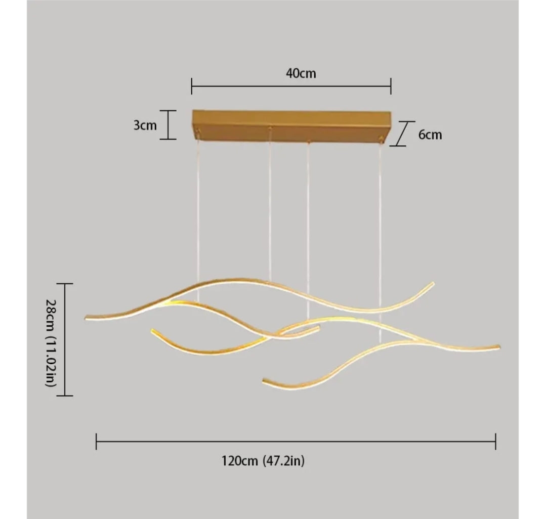 LightInTheBox Modern LED Linear Wave Chandelier - Dimmable Branch Pendant Light for Kitchen Island, Living Room, Dining Room (Gold)