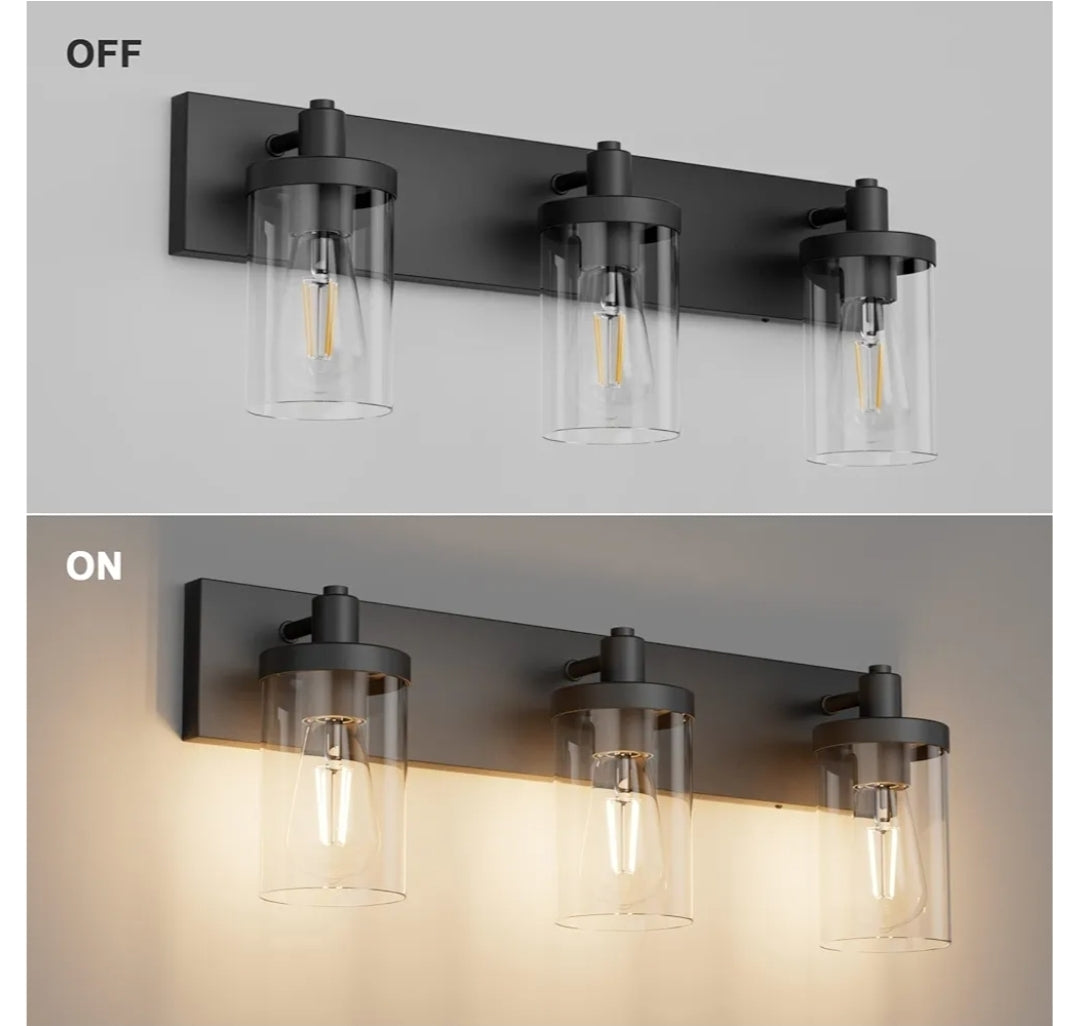 Aipsun Black Vanity Light for Bathroom 3 Light Farmhouse Bathroom Lights Fixtures Over Mirror with Clear Glass Shade(Exclude Bulb)