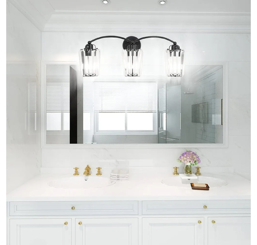 Aipsun Crystal Vanity Light Fixtures Modern Crystal Bathroom Light Fixtures Black Vanity Lights for Bathroom E26 Base (Exclude Bulb)