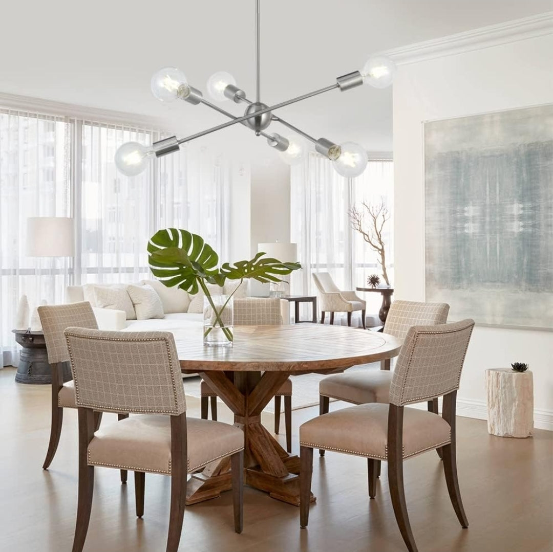 BONLICHT Sputnik Chandelier 6 Lights Modern Pendant Lighting Brushed Nickel Mid Century Flush Mount Ceiling Light Fixture by UL Listed