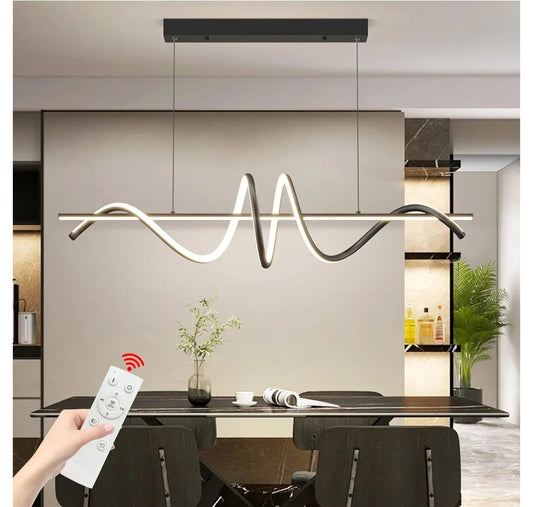 Modern Led Chandeliers for Dining Room, Dimmable 3000k~6500k Remote Control Black Spiral Shape Pendant Lights 50w Height Adjustable Hanging Lights for Dining Rooms Kitchen Island Restaurant