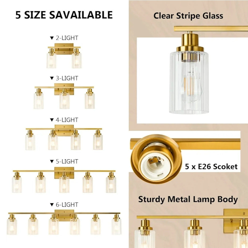 Jonsi Gold 5-Light Bathroom Vanity Light with Glass Shade, Modern Gold Bathroom Lights Over Mirror, W 40.2 x H 10.7 inches