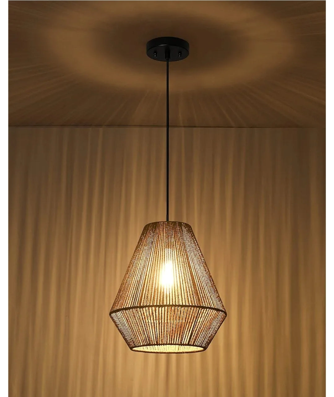 ELYONA Woven Pendant Lights Modern Boho Hanging Lamp with 12" Handwoven Rattan Basket Shade Adjustable Rustic Pendant Light Fixtures for Kitchen Island Farmhouse Dining Room Bar Bedroom Foyer Hallway