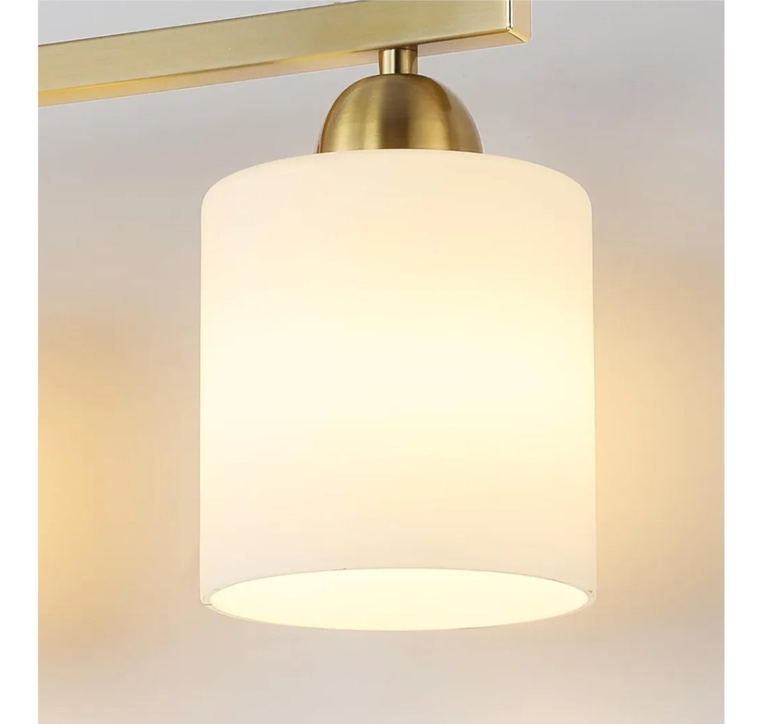 Stainless Steel Milk Glass Bathroom Vanity Light Over Mirror, 3 Light Brushed Gold Bathroom Light Fixtures with Frosted Glass, Modern Vanity Lighting Wall Mount