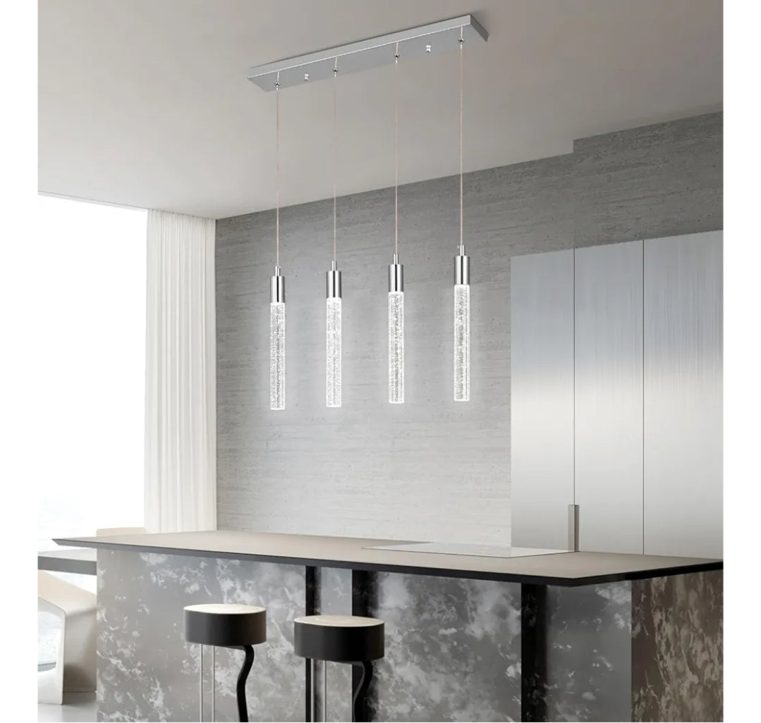 Kitchen Island Lighting Modern Light Fixture Chrome Pendant Light Dimmable LED Chrome Finish Mini Crystal Pendant Lights for Dining Room Living Room（4-Light