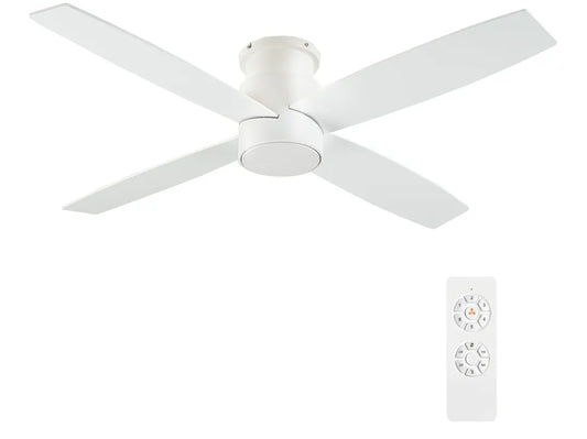 WINGBO 52" Flush Mount DC Ceiling Fan without Lights, 4 Reversible Blades, Ultra Quiet 6-Speed DC Motor, Hugger Low Profile Indoor Ceiling Fan No Lights, White Finish