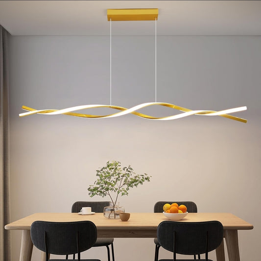 Modern ceiling lamp, anti-flicker acrylic pendant light in gold with remote control, dimmable, 3 color and brightness modes (warm, neutral, and cool light) – ideal for kitchen or bar, 57 inches