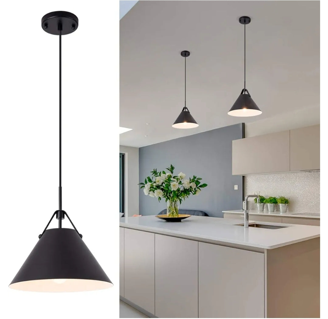 YIFI Black Pendant Light Industrial Metal Hanging Lamp Farmhouse Pendant Lighting for Kitchen Island, Foyer, Hallway, Cafe bar, UL Listed