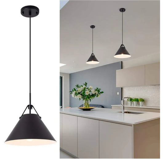 YIFI Black Pendant Light Industrial Metal Hanging Lamp Farmhouse Pendant Lighting for Kitchen Island, Foyer, Hallway, Cafe bar, UL Listed