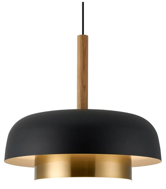 Mid Century Pendant Lighting,18.8 inch,2 Tiers,Raw Wood Accent,Black and Gold Modern Chandelier for Kitchen Island, Dining Room, Living Room