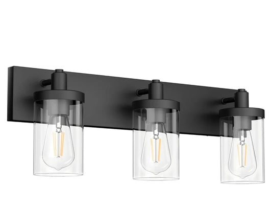Aipsun Black Vanity Light for Bathroom 3 Light Farmhouse Bathroom Lights Fixtures Over Mirror with Clear Glass Shade(Exclude Bulb)