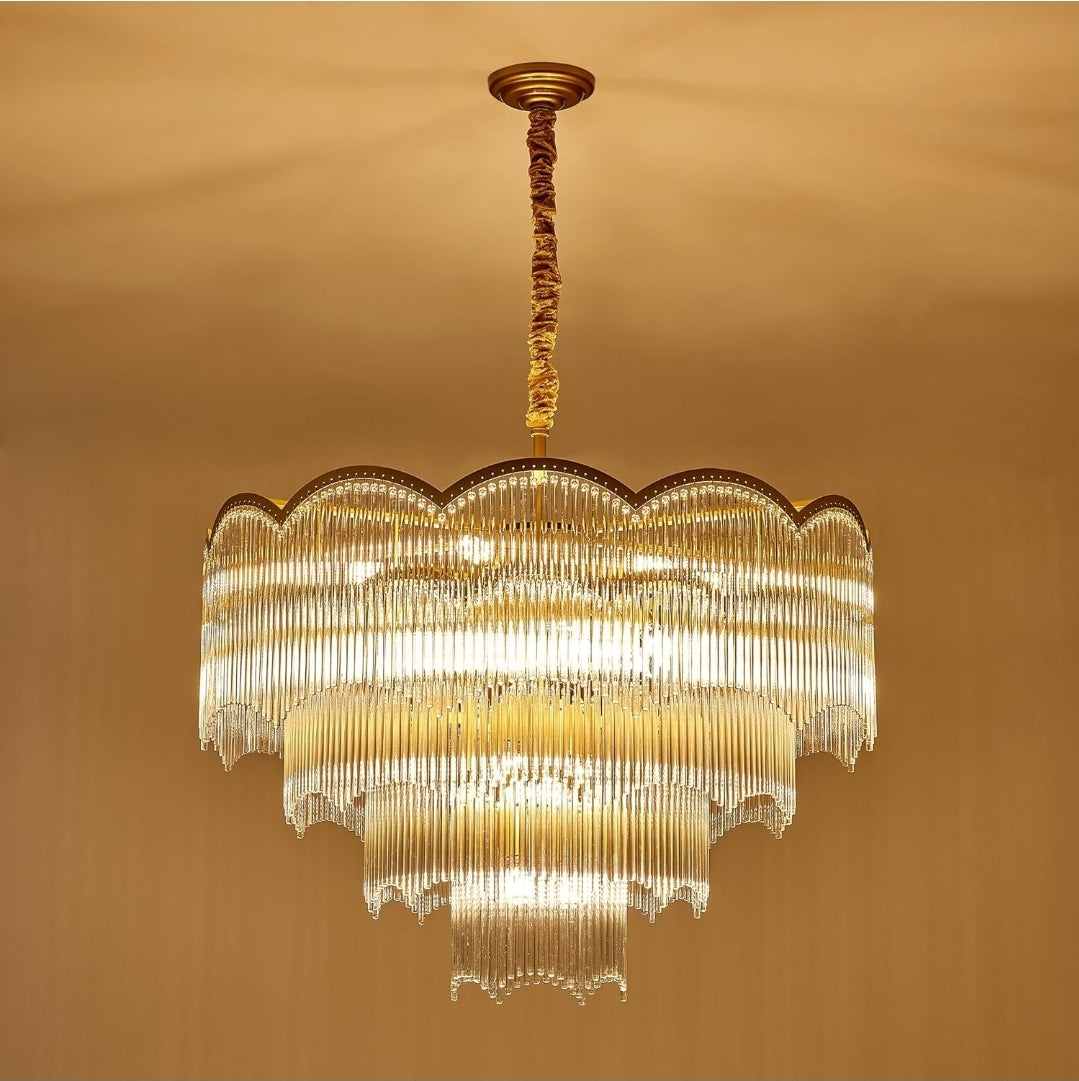 31.5" Gold Clear Glass Crystal Chandelier 18-Light Modern Crystal Pendant Ceiling Light Fixture 4-Tier Luxury Glass Chandeliers,for Dining Room Kitchen Island Living Room Bedroom
