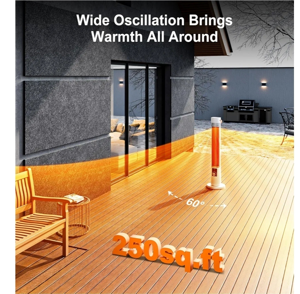 Outdoor Heater for Patio, 1500W Infrared Electric Heaters Indoor w/Remote, 60° Oscillation, 9H Timer, 9 Heat Level, Tip-Over/Overheating Protection, Safety Lock, for Garage, Porch, Gazebo,White