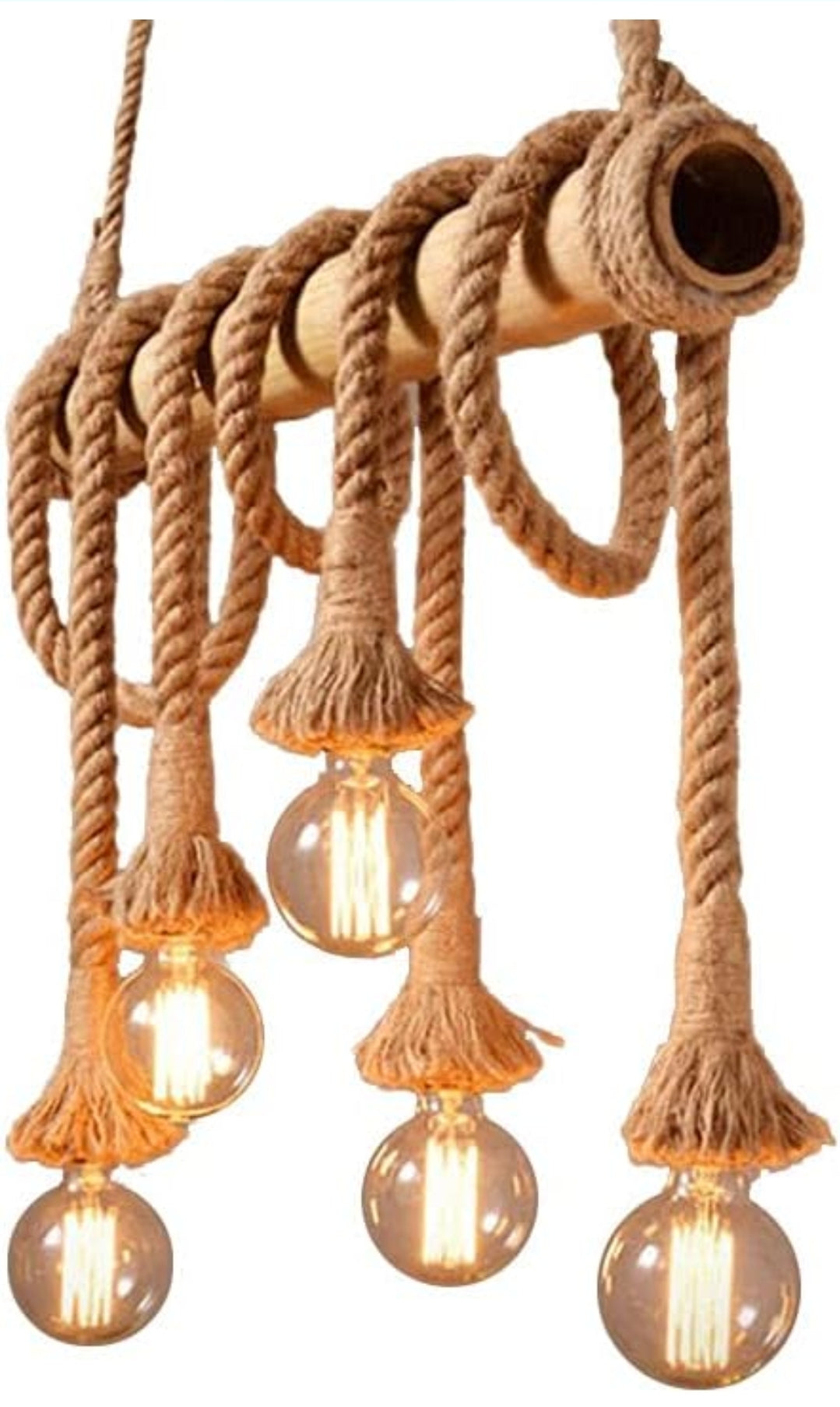 UNITARY Farmhouse Pendant Lights Kitchen Island, Kitchen Light Fixtures, Rustic Dining Room Light Fixture with 6 E26 Bulb Sockets, Black Metal and Bamboo Ceiling Pendant Light Fixtures